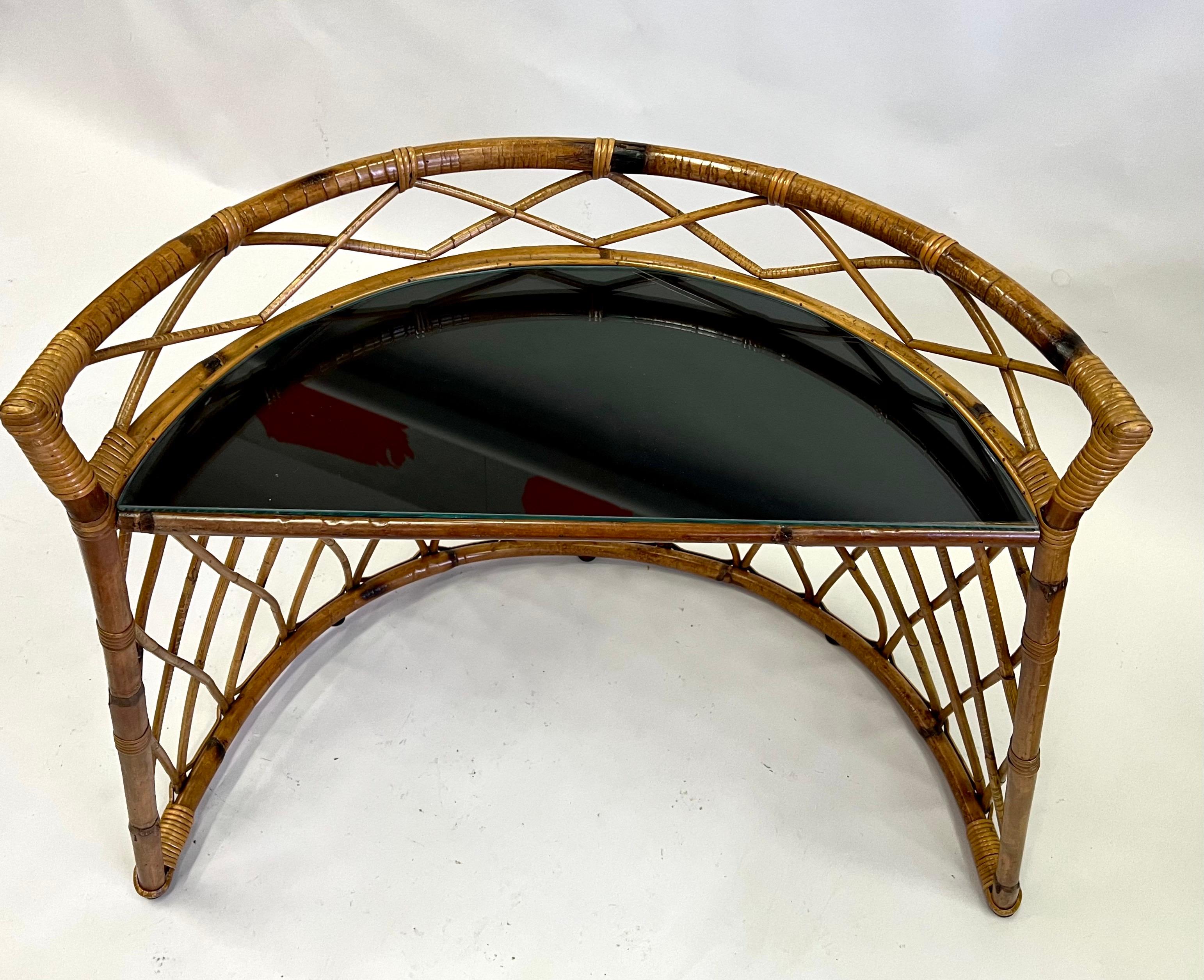 Mid-Century Modern French Mid-century Modern Neoclassical Bamboo Rattan Console or Desk For Sale