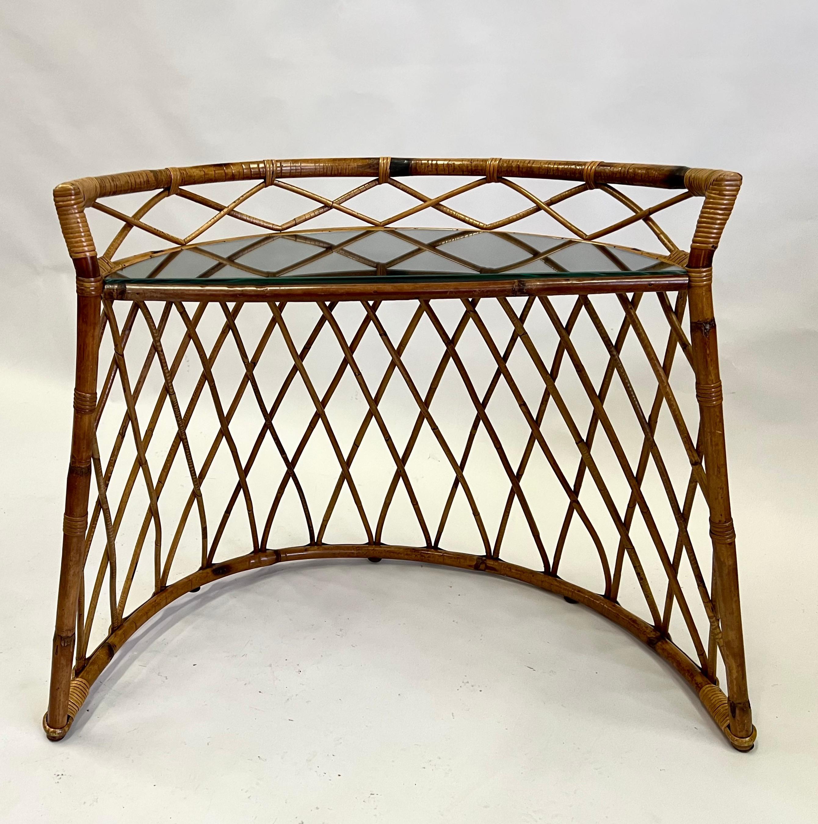 20th Century French Mid-century Modern Neoclassical Bamboo Rattan Console or Desk For Sale