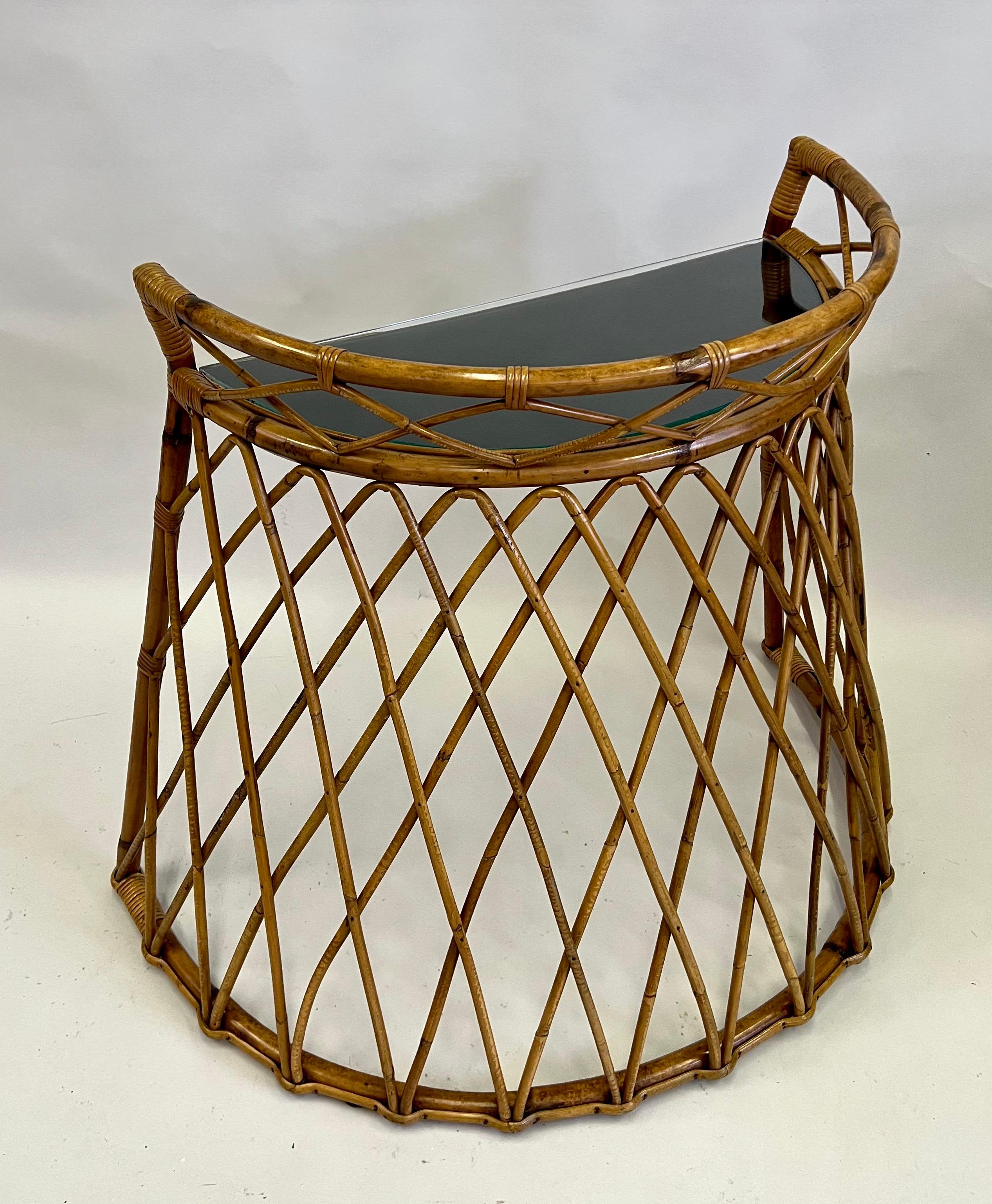 French Mid-century Modern Neoclassical Bamboo Rattan Console or Desk For Sale 1