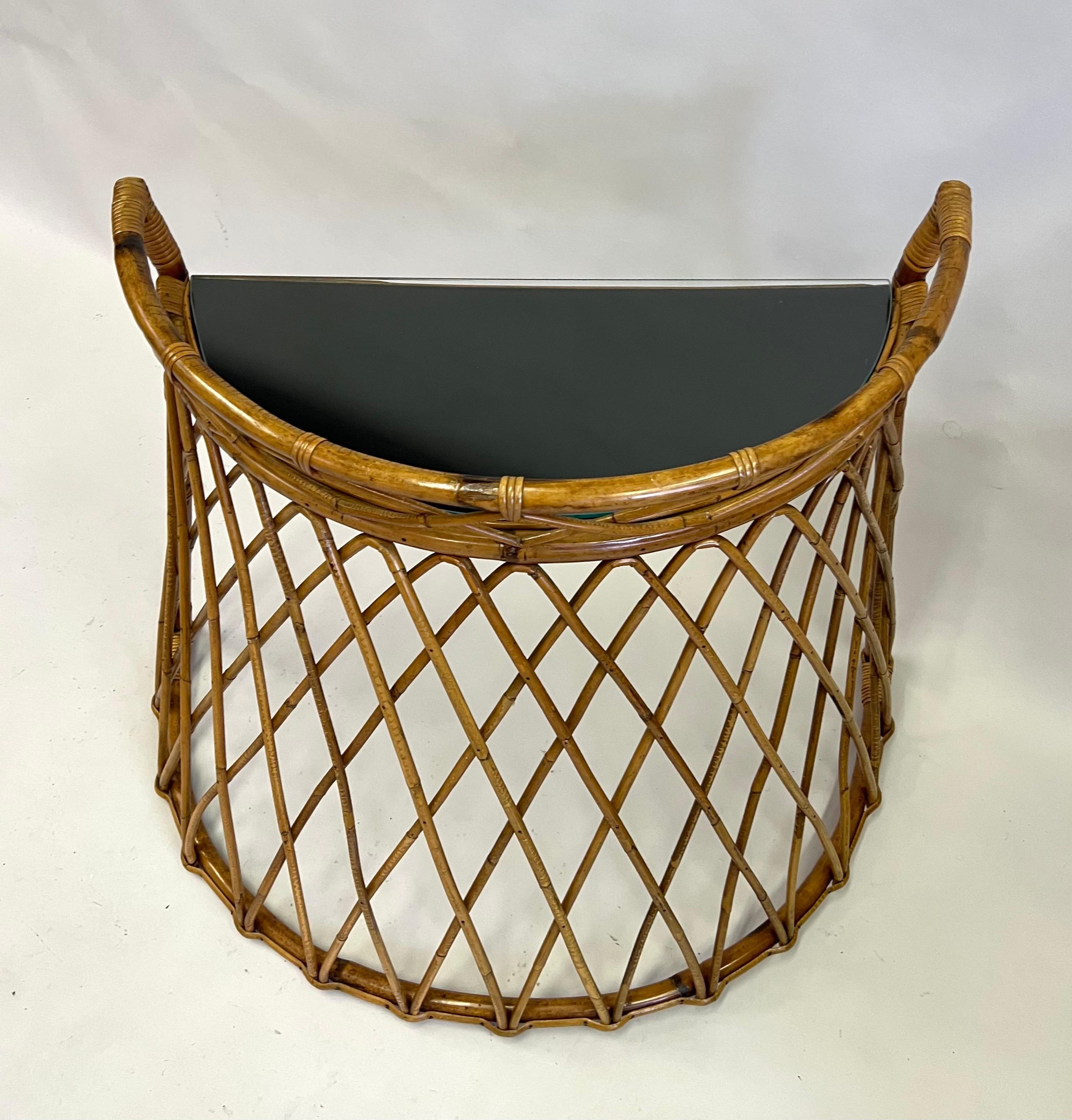 French Mid-century Modern Neoclassical Bamboo Rattan Console or Desk For Sale 2