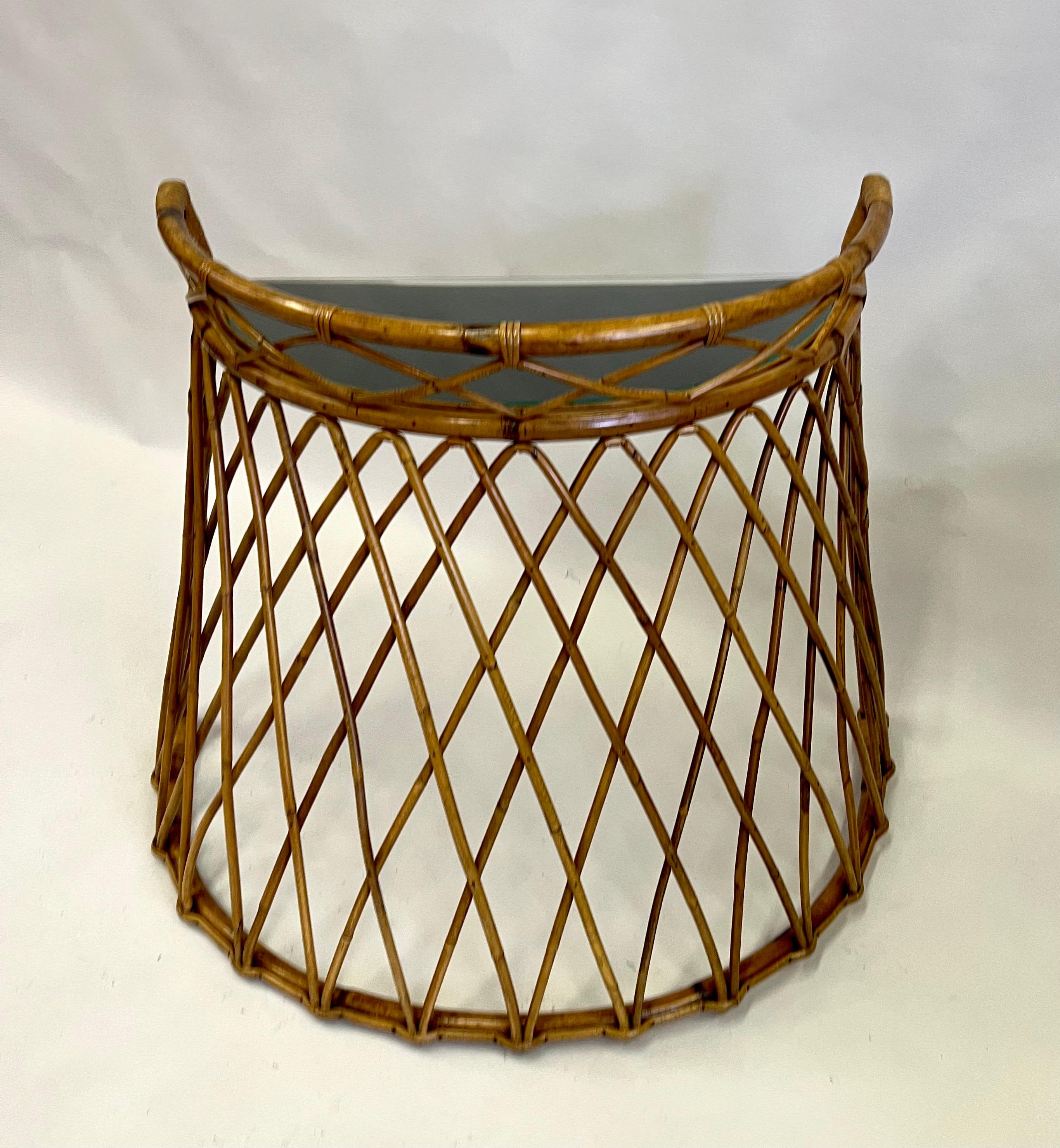 French Mid-century Modern Neoclassical Bamboo Rattan Console or Desk For Sale 3