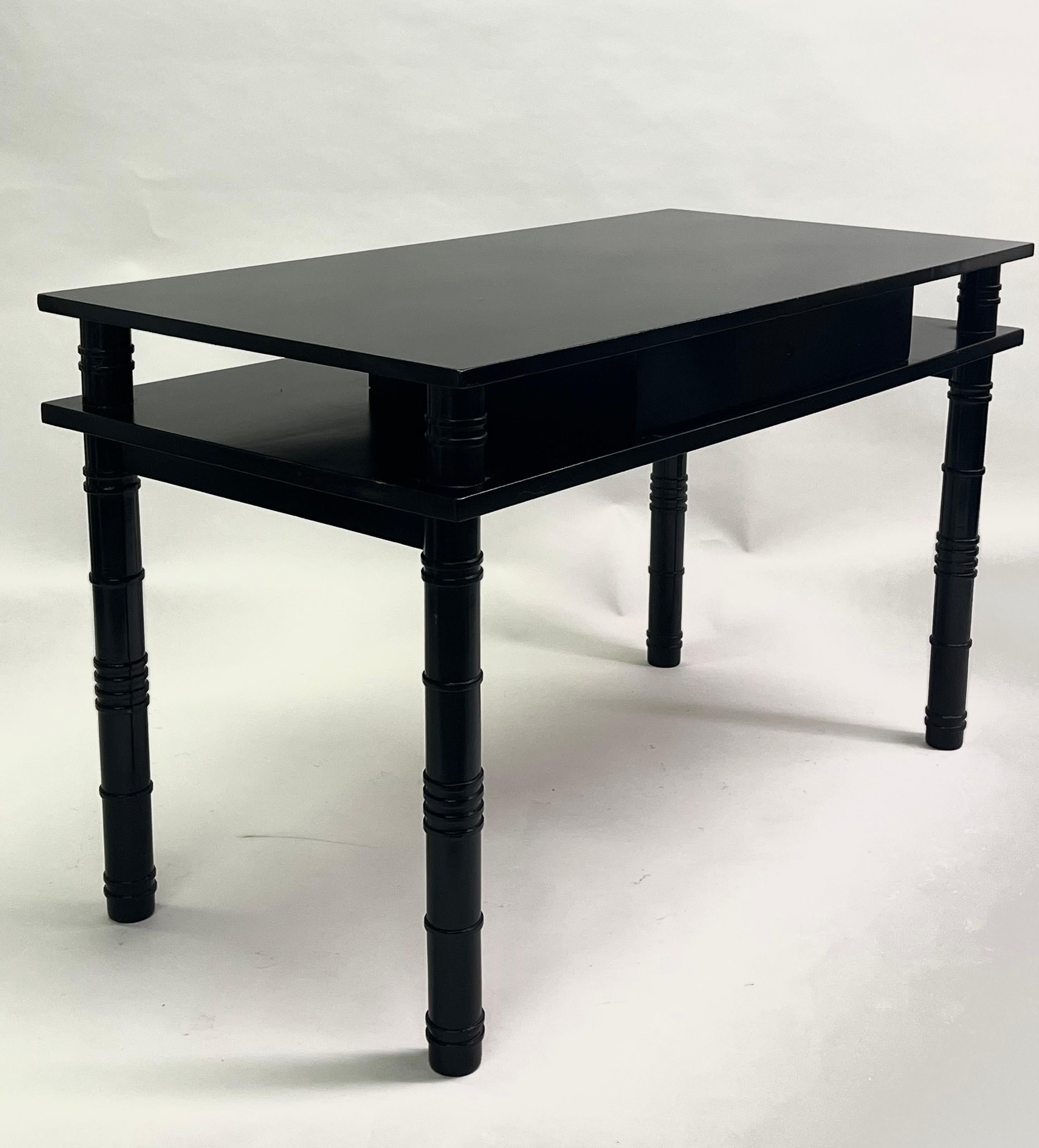 French MidCentury Modern Neoclassical Ebonized Sycamore Desk by Leon Jallot 1936 In Good Condition For Sale In New York, NY