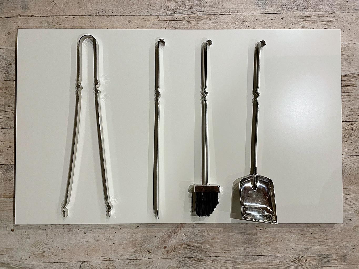 French Mid-Century Modern Polished Steel Fireplace Tools, 1960s, France For Sale 2