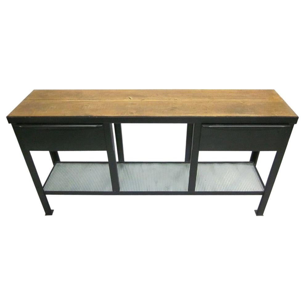 French Midcentury Modern Steel & Walnut Console / Sideboard For Sale