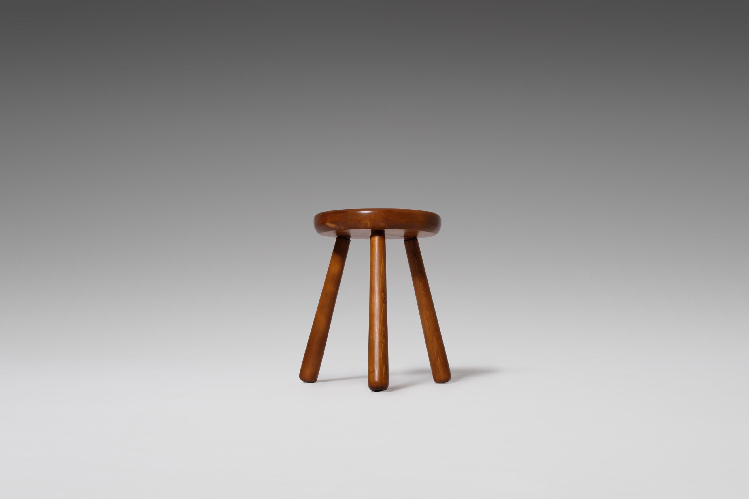 20th Century French Mid-Century Modern Stool in Solid Pine