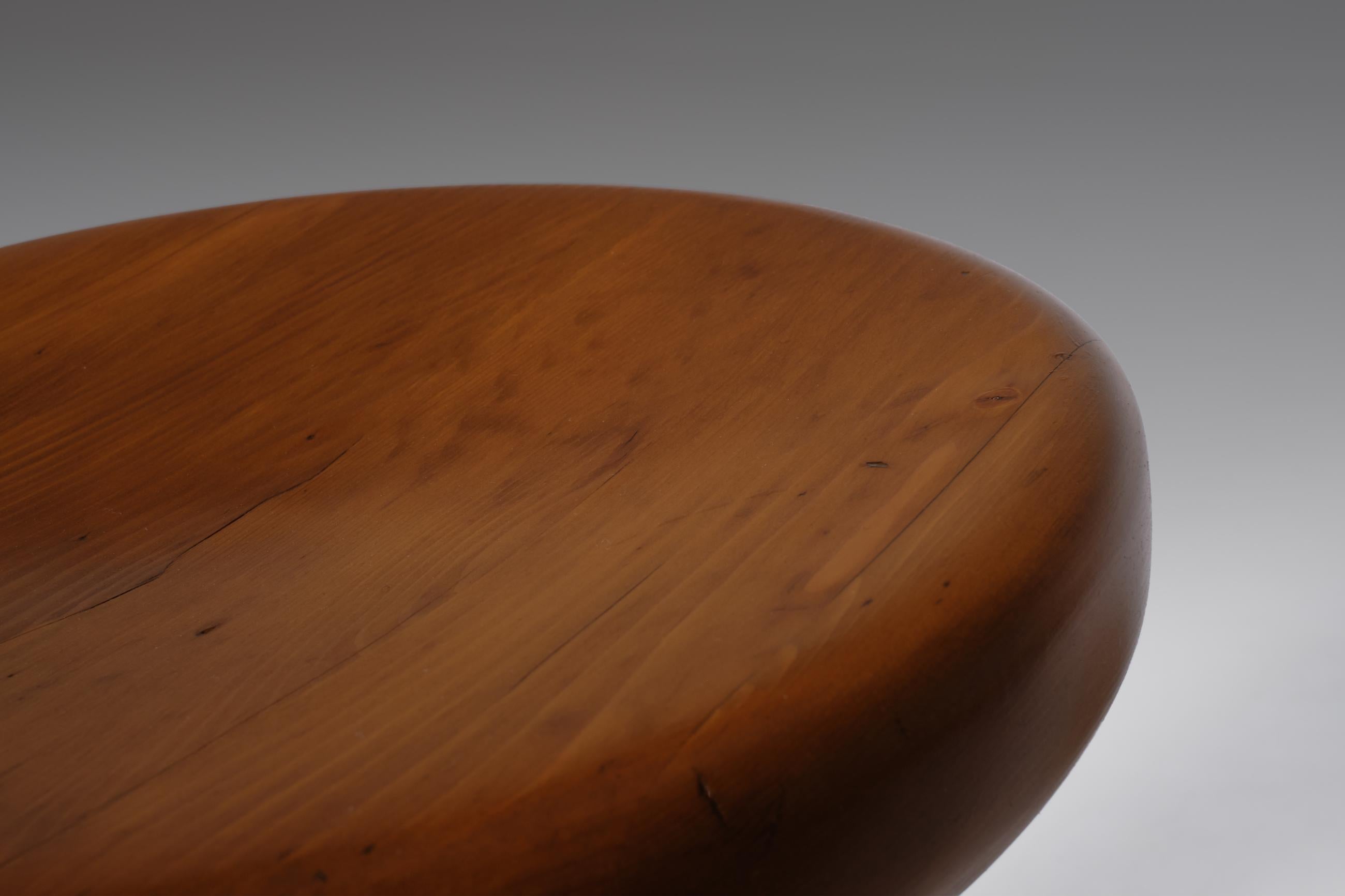 French Mid-Century Modern Stool in Solid Pine 2
