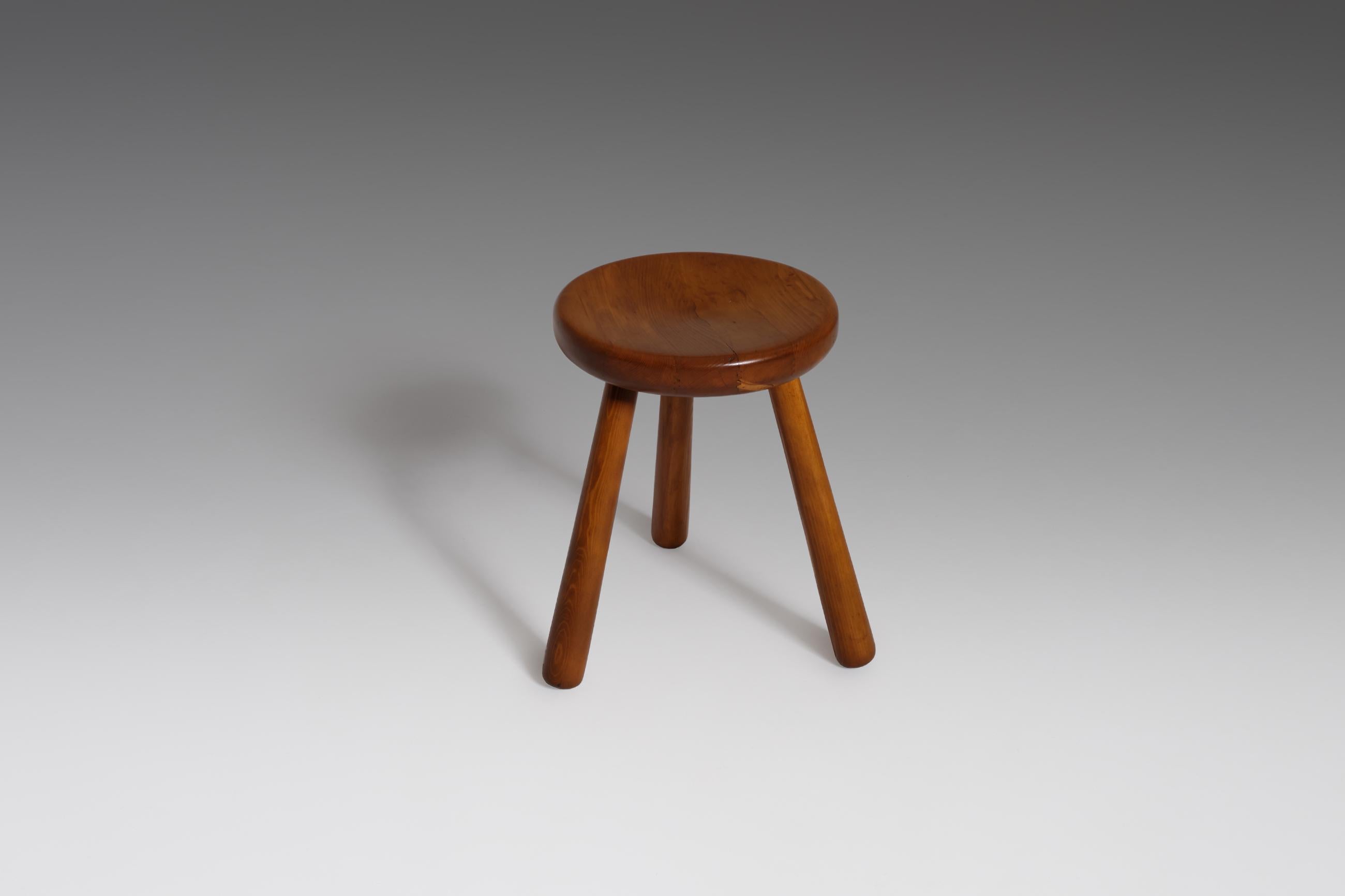 French Mid-Century Modern Stool in Solid Pine 5