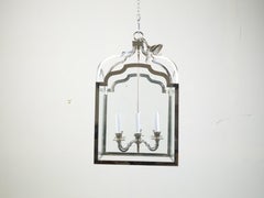 Französische Nickel-Laterne aus der Mitte des Jahrhunderts mit sechs geschwungenen Armen und Glaspaneelen