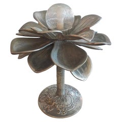 French Midcentury Nickel Silver Table Lamp with Floral Embossed Base