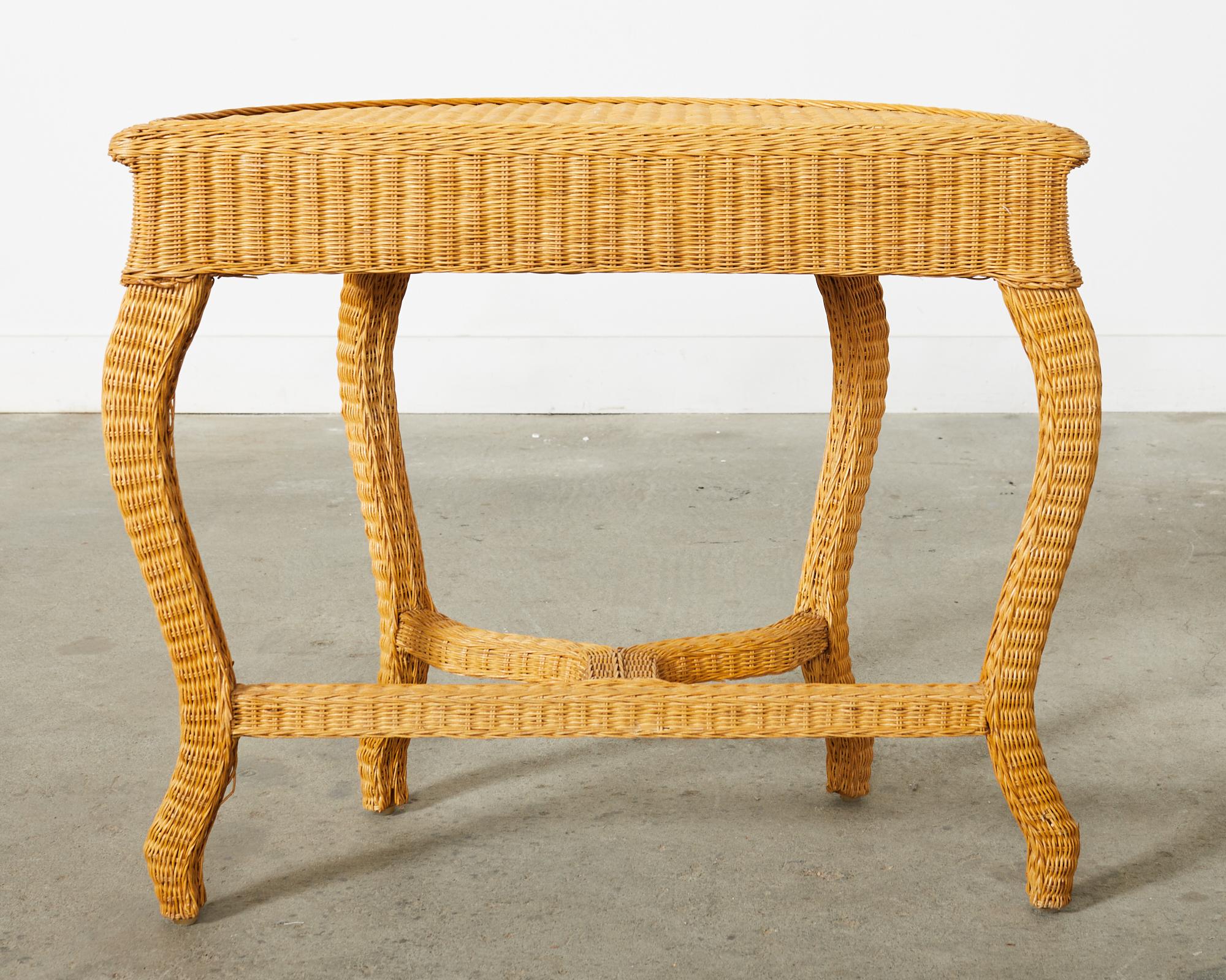 French Midcentury Organic Modern Wicker Demilune Console For Sale 15