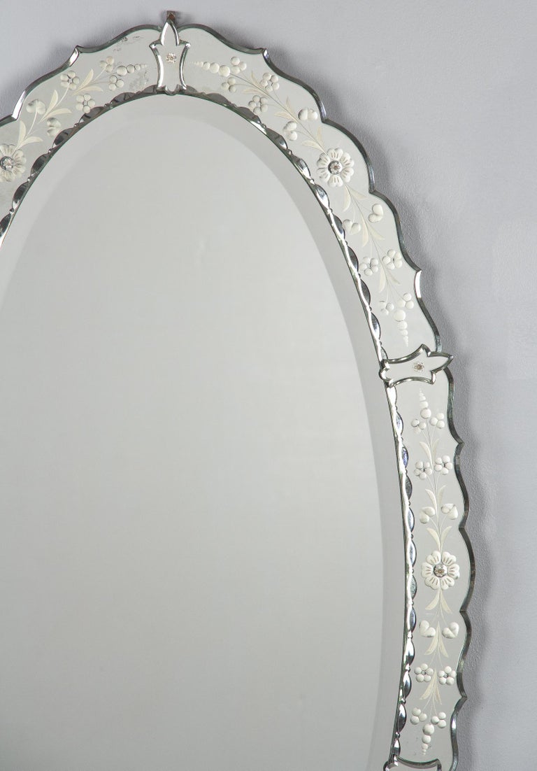 French Midcentury Oval Glass Mirror For Sale at 1stdibs