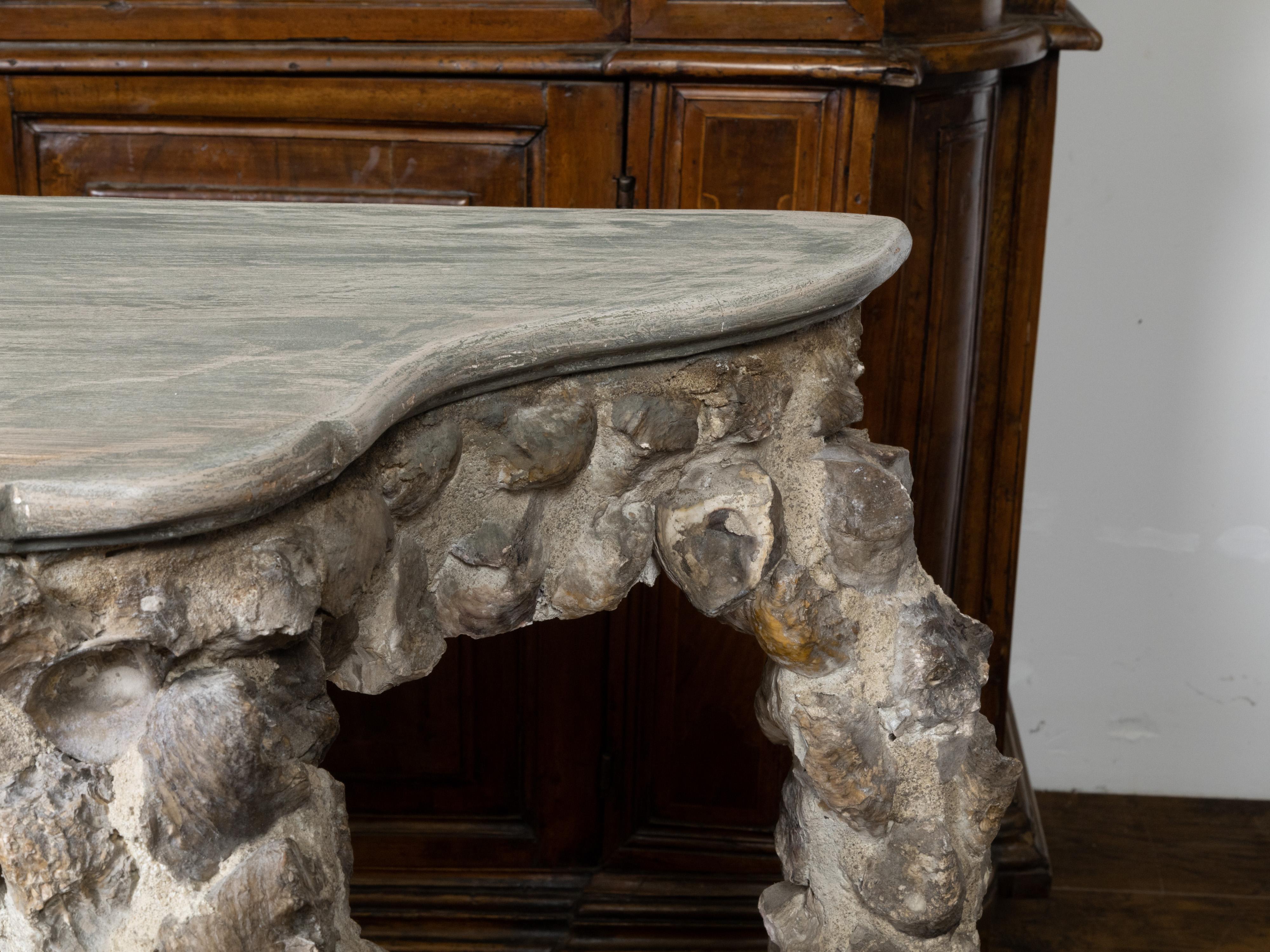 French Midcentury Oyster Shell Grotto Console Table with Painted Wood Top 2