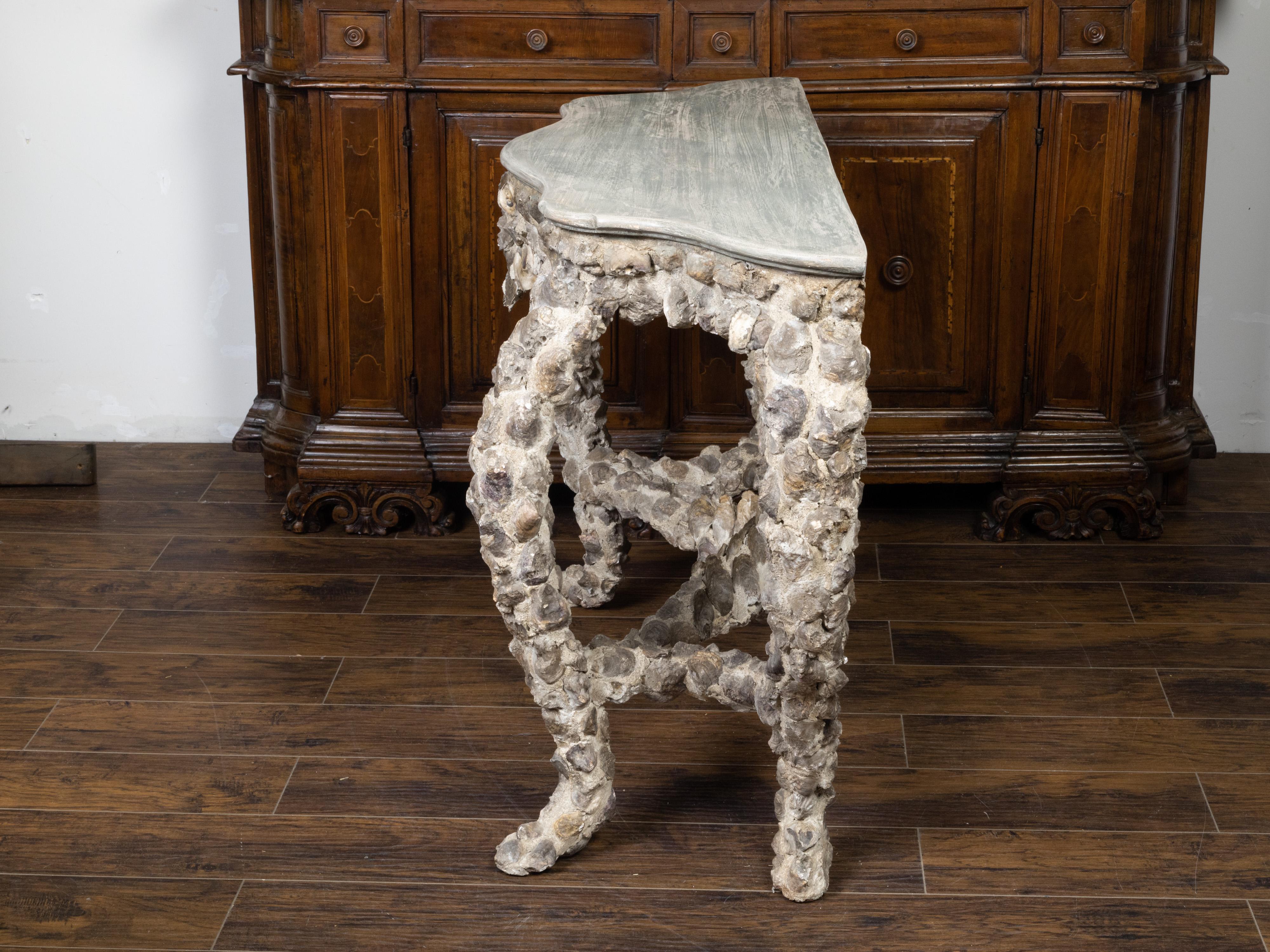Mid-Century Modern French Midcentury Oyster Shell Grotto Console Table with Painted Wood Top