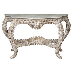 French Midcentury Oyster Shell Grotto Console Table with Painted Wood Top