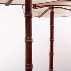 French Midcentury Pair of Floor Lamps, Jacques Adnet, Saddle Stitched Leather