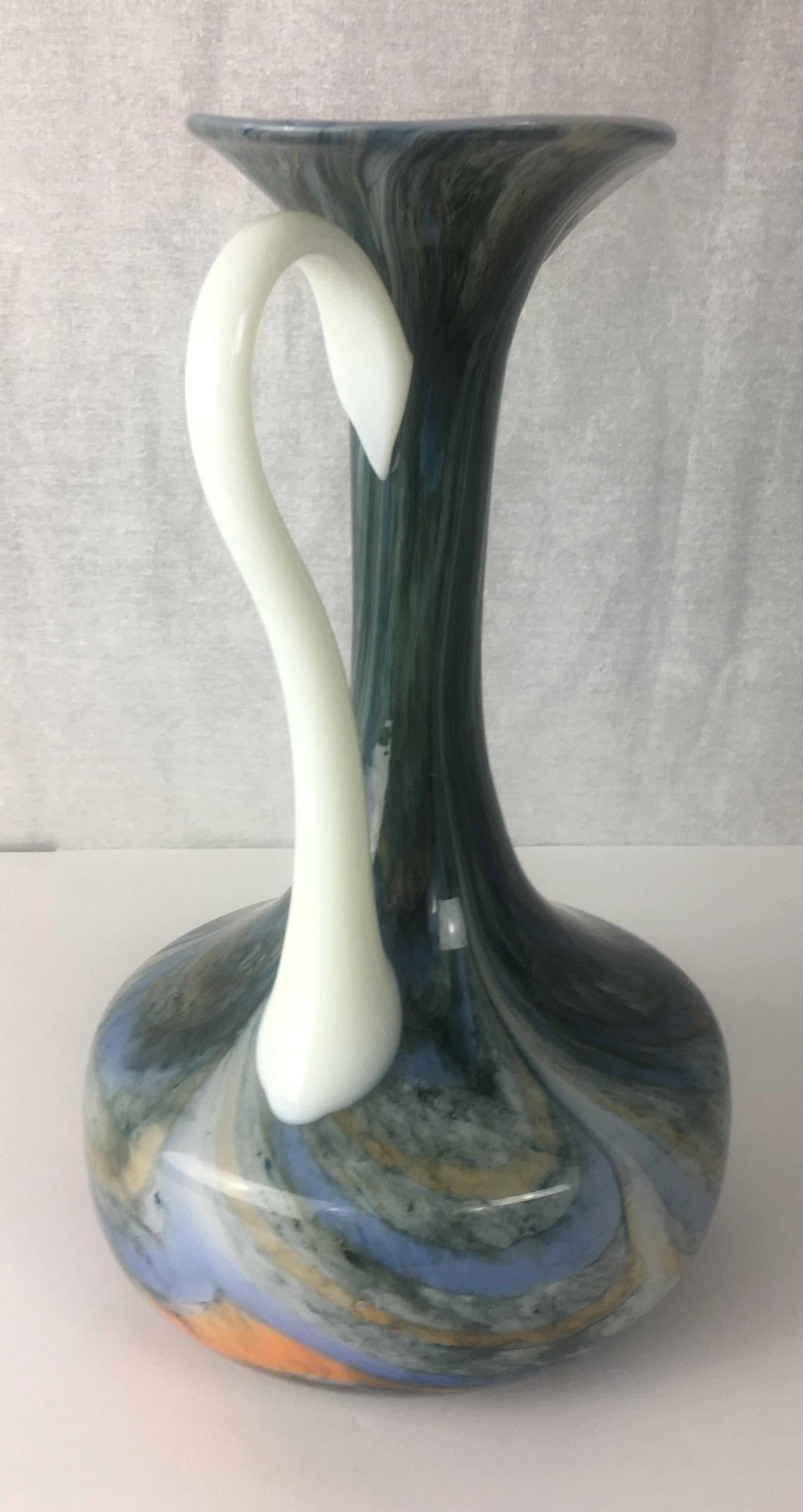 Glazed French Mid-Century Art Glass Flower Vase or Pitcher For Sale