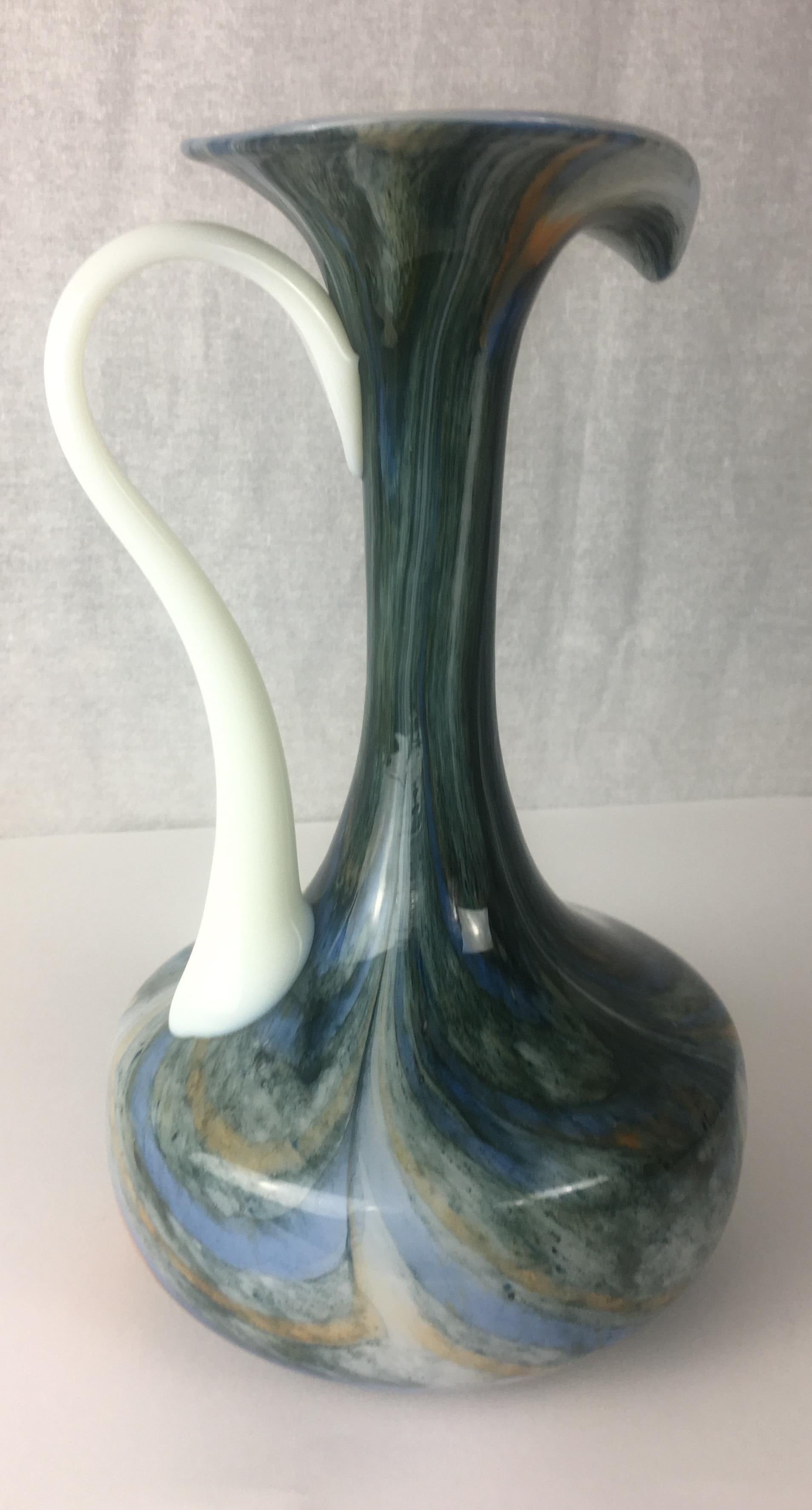 French Mid-Century Art Glass Flower Vase or Pitcher In Good Condition For Sale In Miami, FL