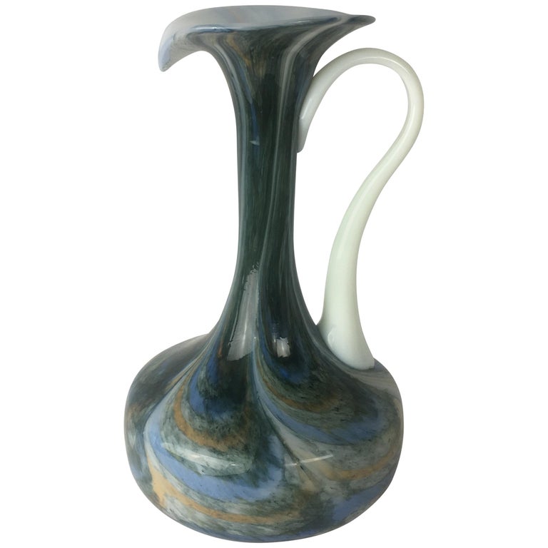 French MidCentury Art Glass Flower Vase or Pitcher For Sale at 1stDibs