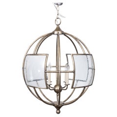 French Midcentury Patinated Brass and Glass Globe Lantern