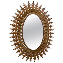 French Midcentury Patinated Brass Framed Mirror, c.1960