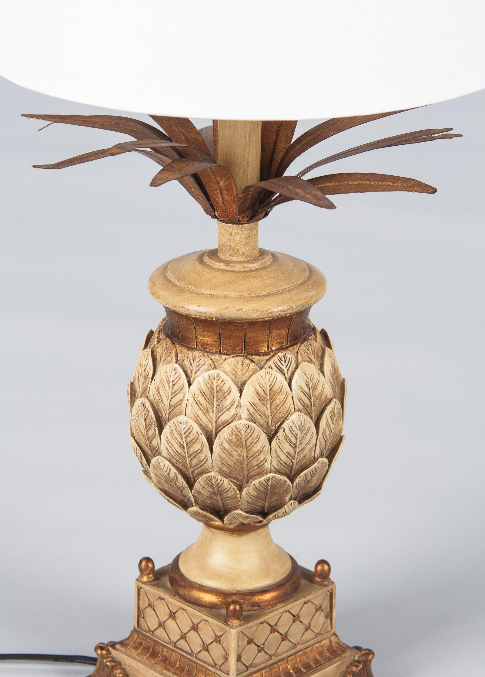 Gilt French Midcentury Pineapple Lamp in the Style of Maison Jansen, 1960s