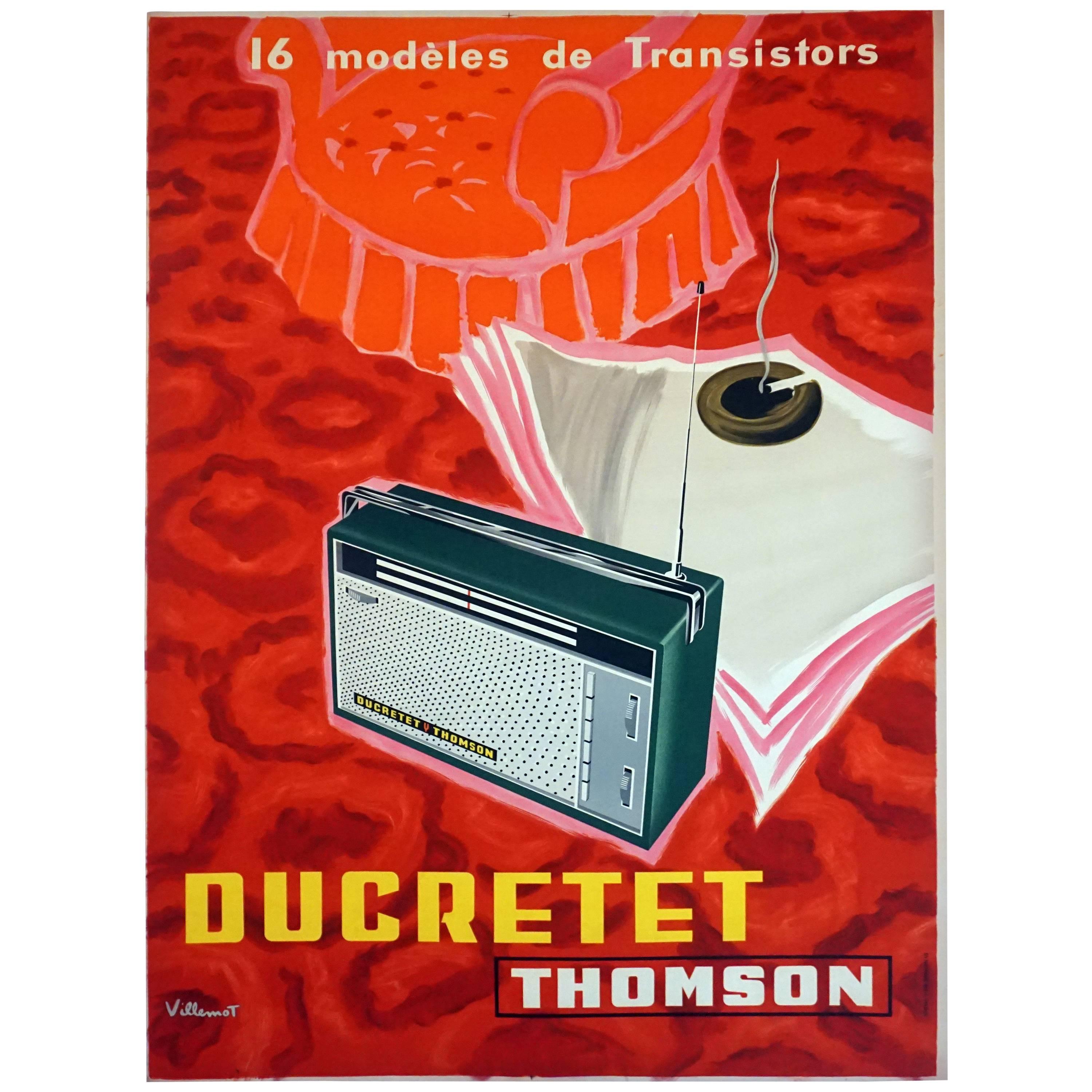 French Midcentury Radio Poster for 
Ducretet Thomson
 by Modern Artist Villemot For Sale