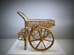 French Midcentury Rattan & Bamboo Bar Cart, 1950s, France