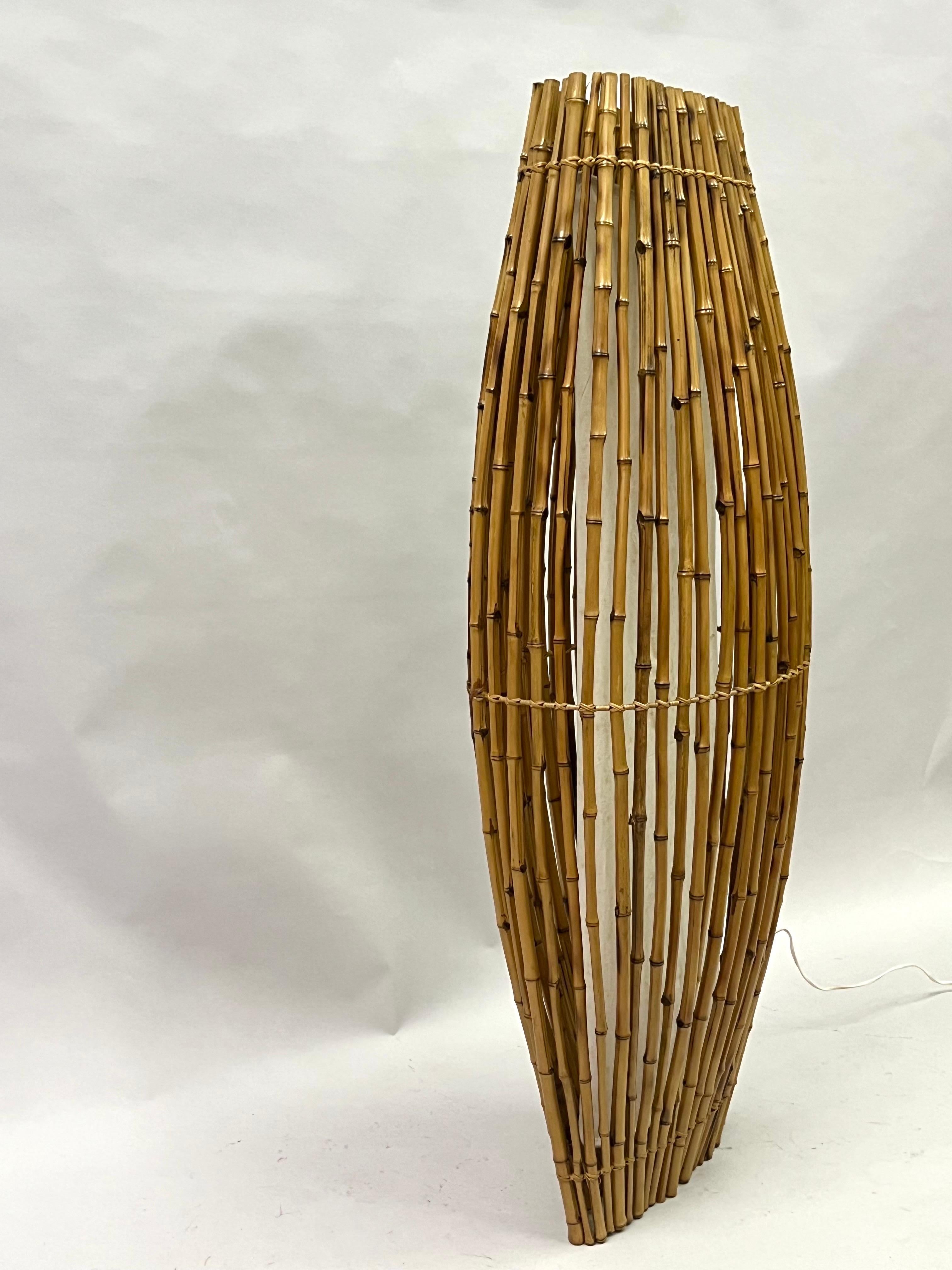 French Midcentury Rattan Light Sculpture/ Floor Lamp, Janine Abraham & D Jan Roi In Good Condition For Sale In New York, NY