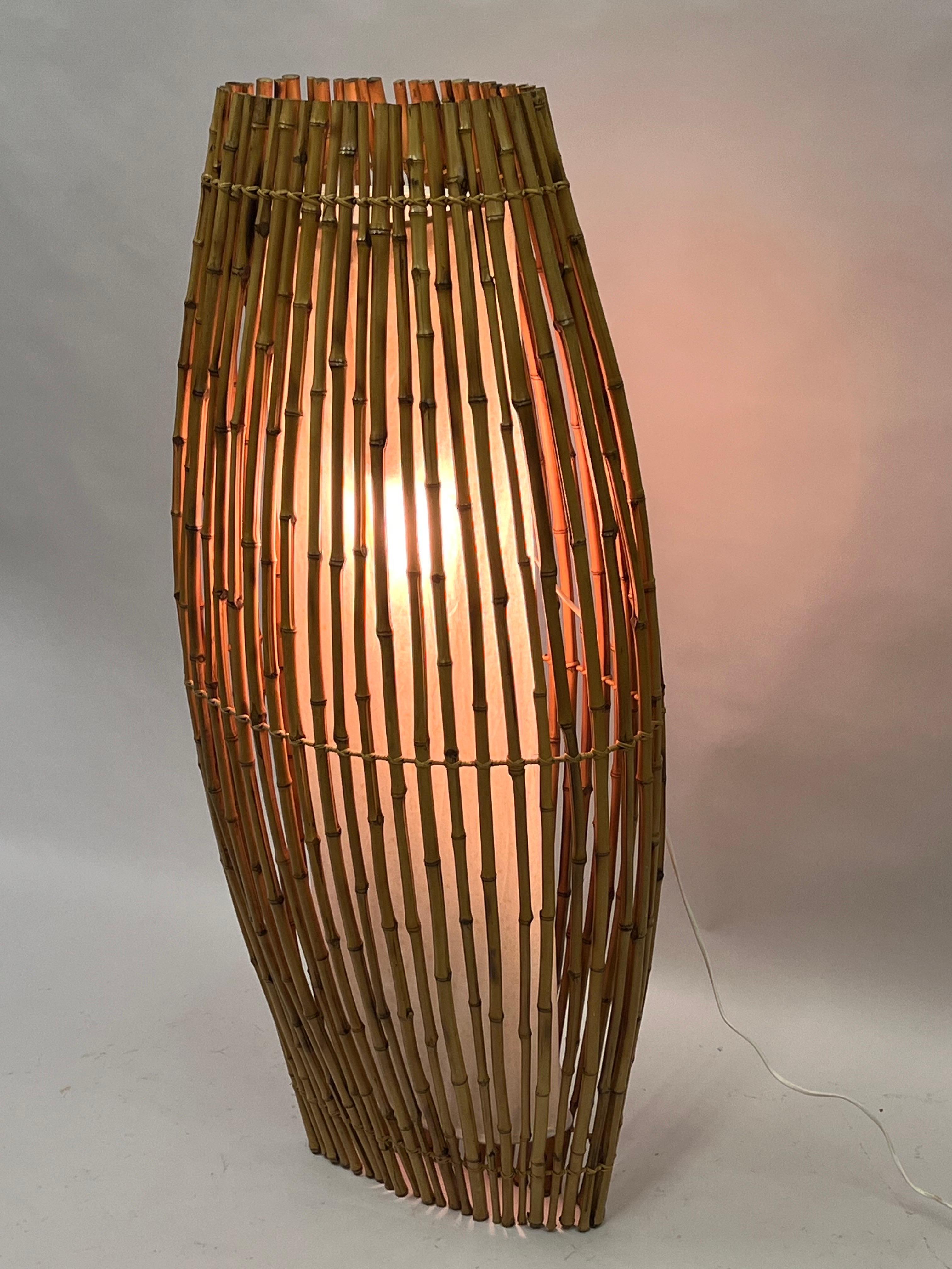 20th Century French Midcentury Rattan Light Sculpture/ Floor Lamp, Janine Abraham & D Jan Roi For Sale