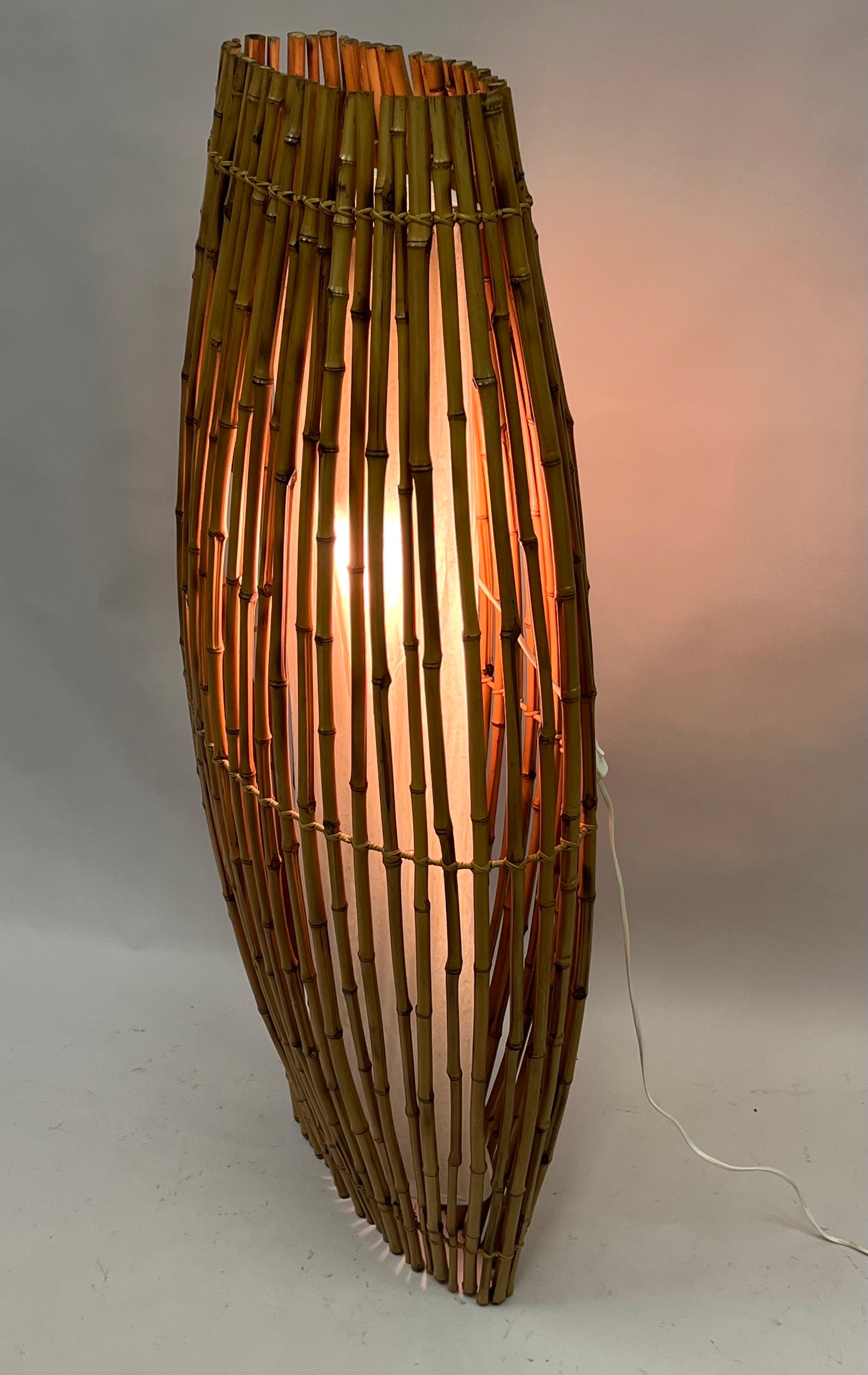 Cotton French Midcentury Rattan Light Sculpture/ Floor Lamp, Janine Abraham & D Jan Roi For Sale