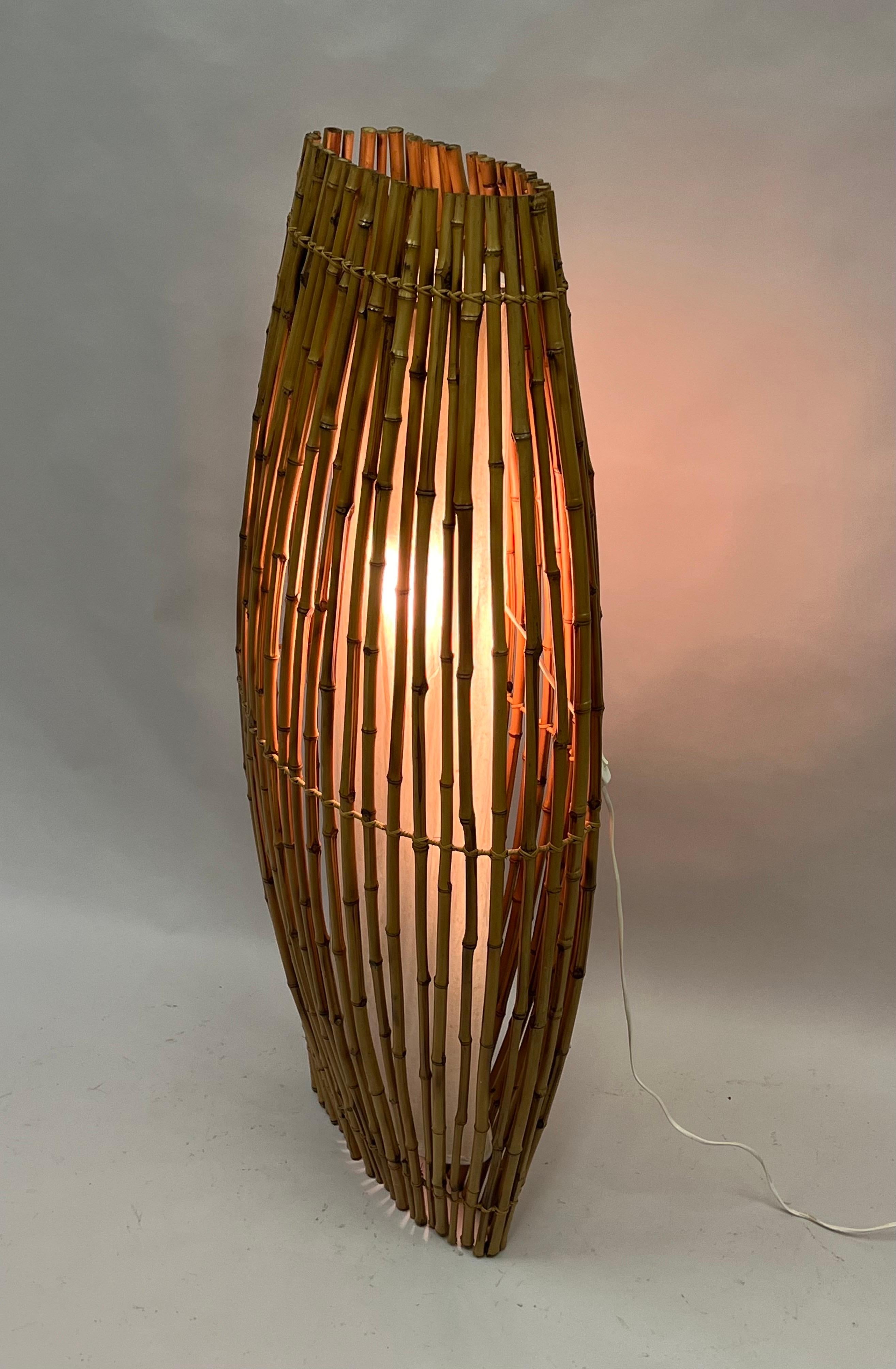 French Midcentury Rattan Light Sculpture/ Floor Lamp, Janine Abraham & D Jan Roi For Sale 2