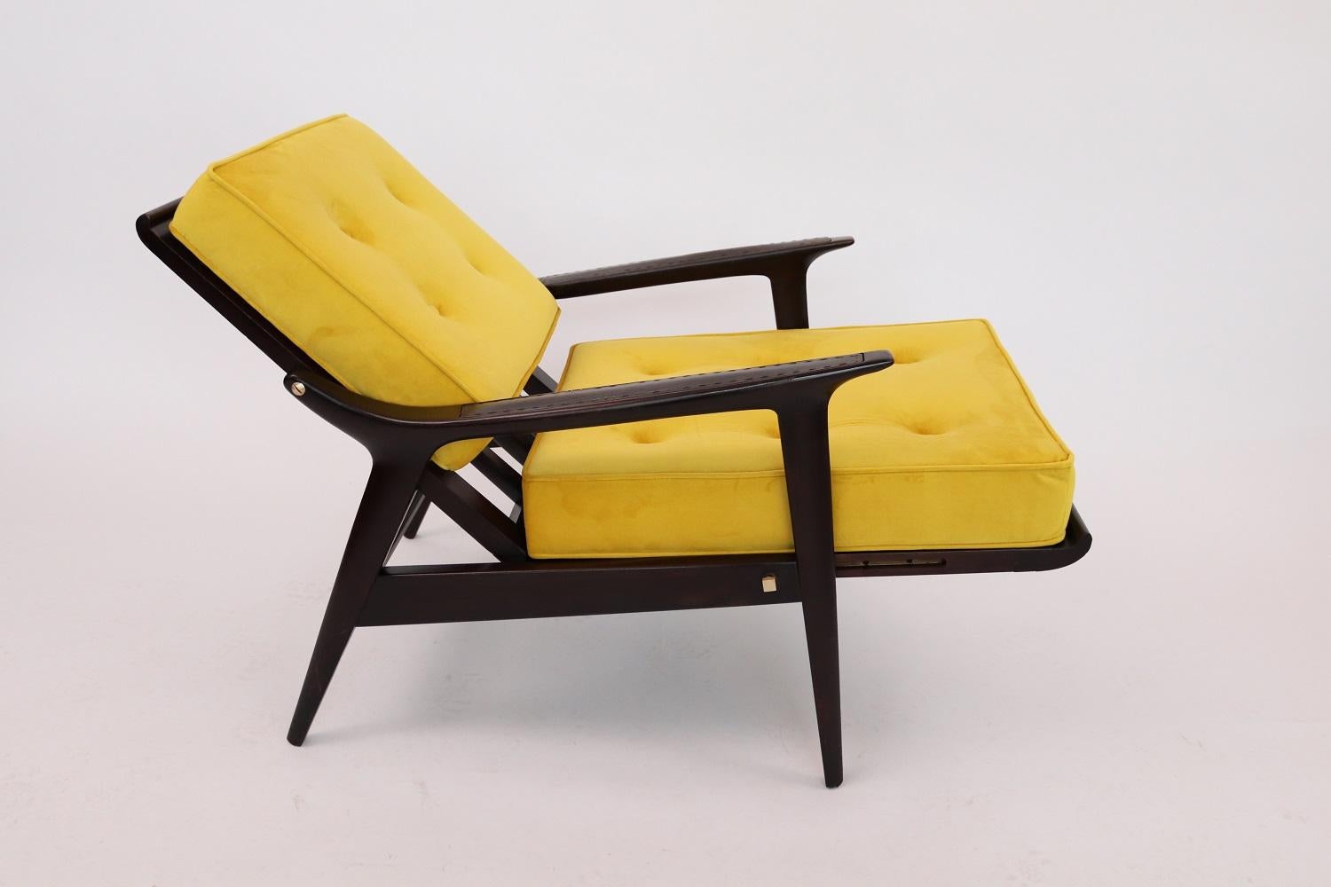 Italian Midcentury Recliner Armchair Reupholstered, 1950s 1