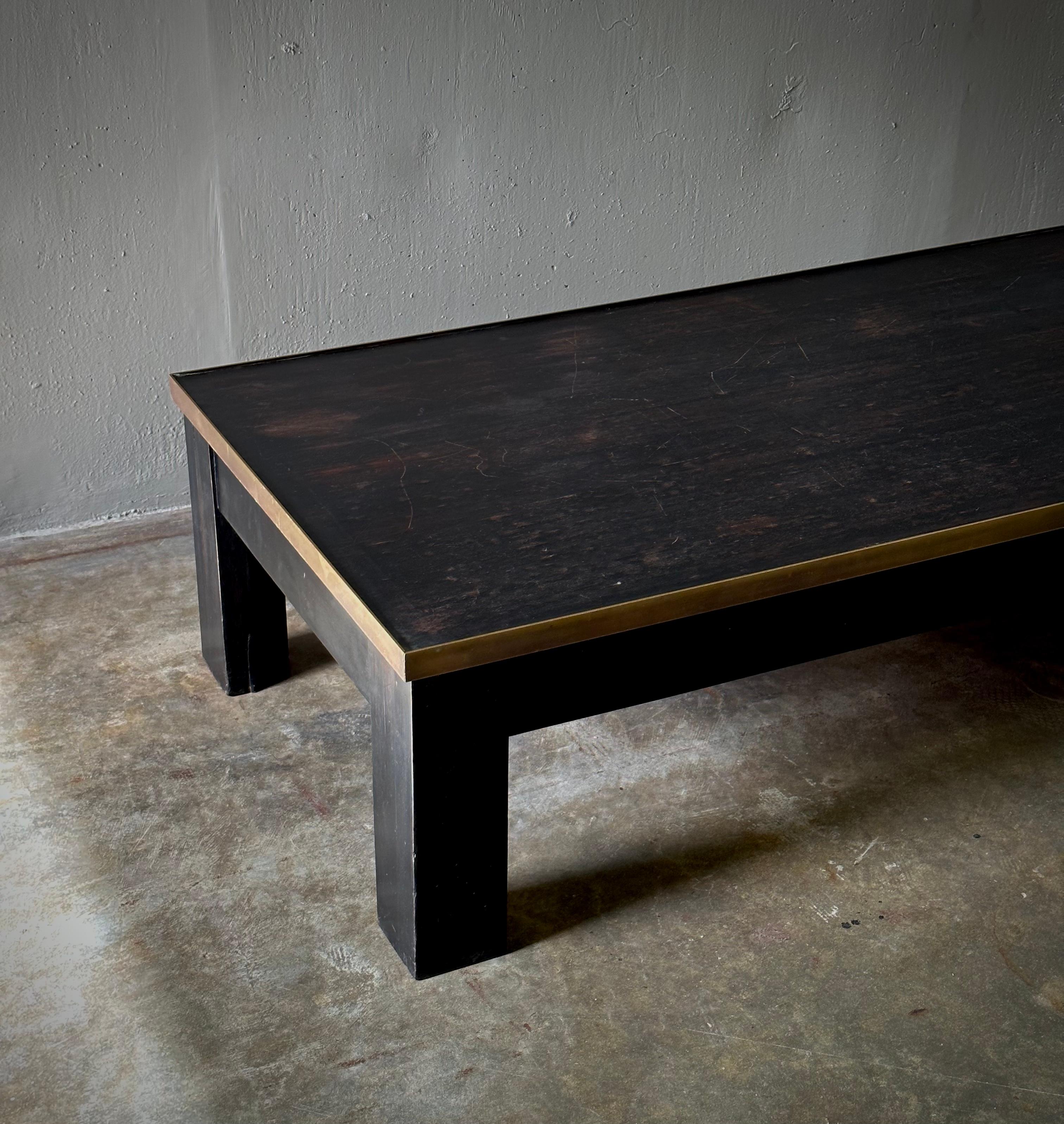 Mid-20th Century French Midcentury Rectangular Coffee Table with Leather Top