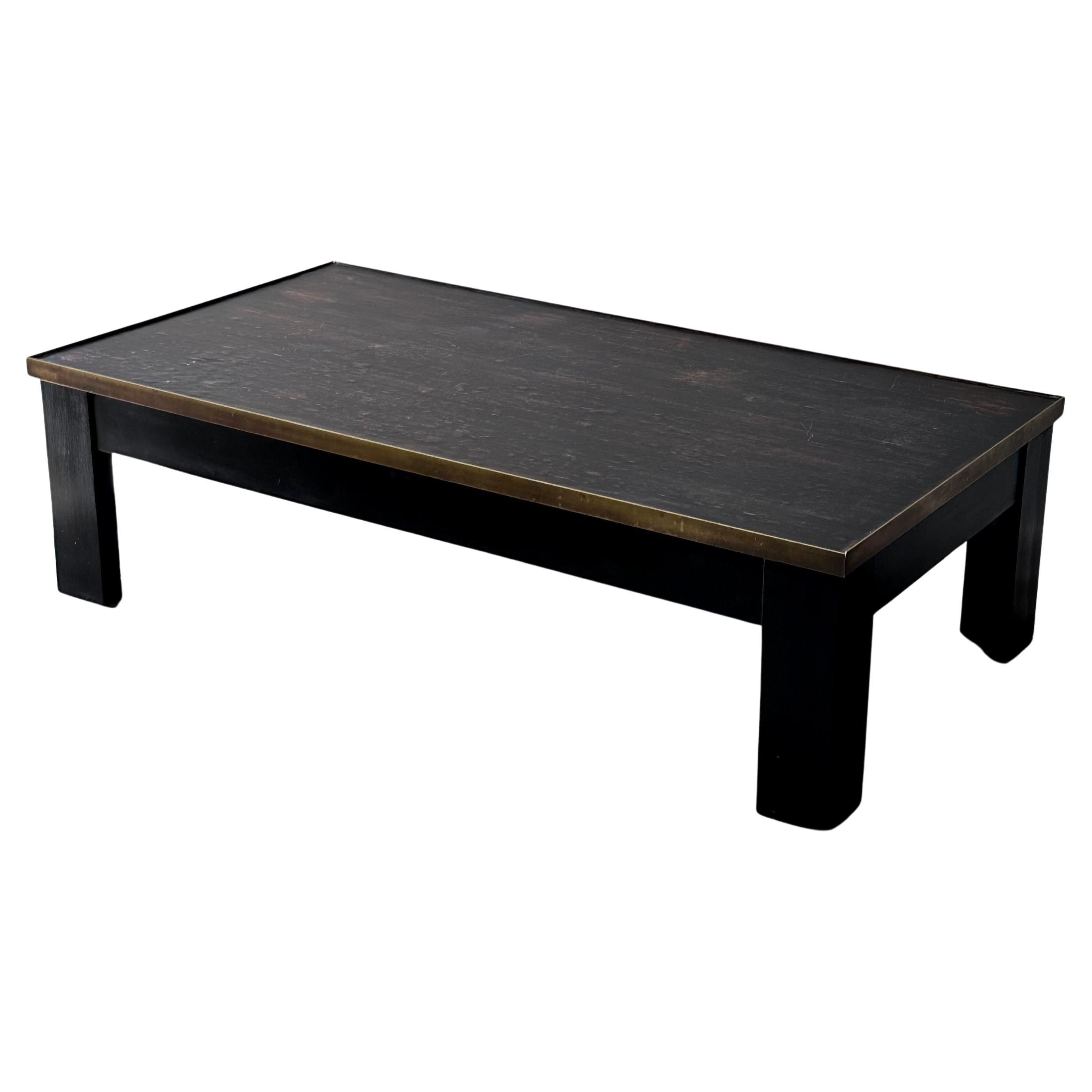 French Midcentury Rectangular Coffee Table with Leather Top