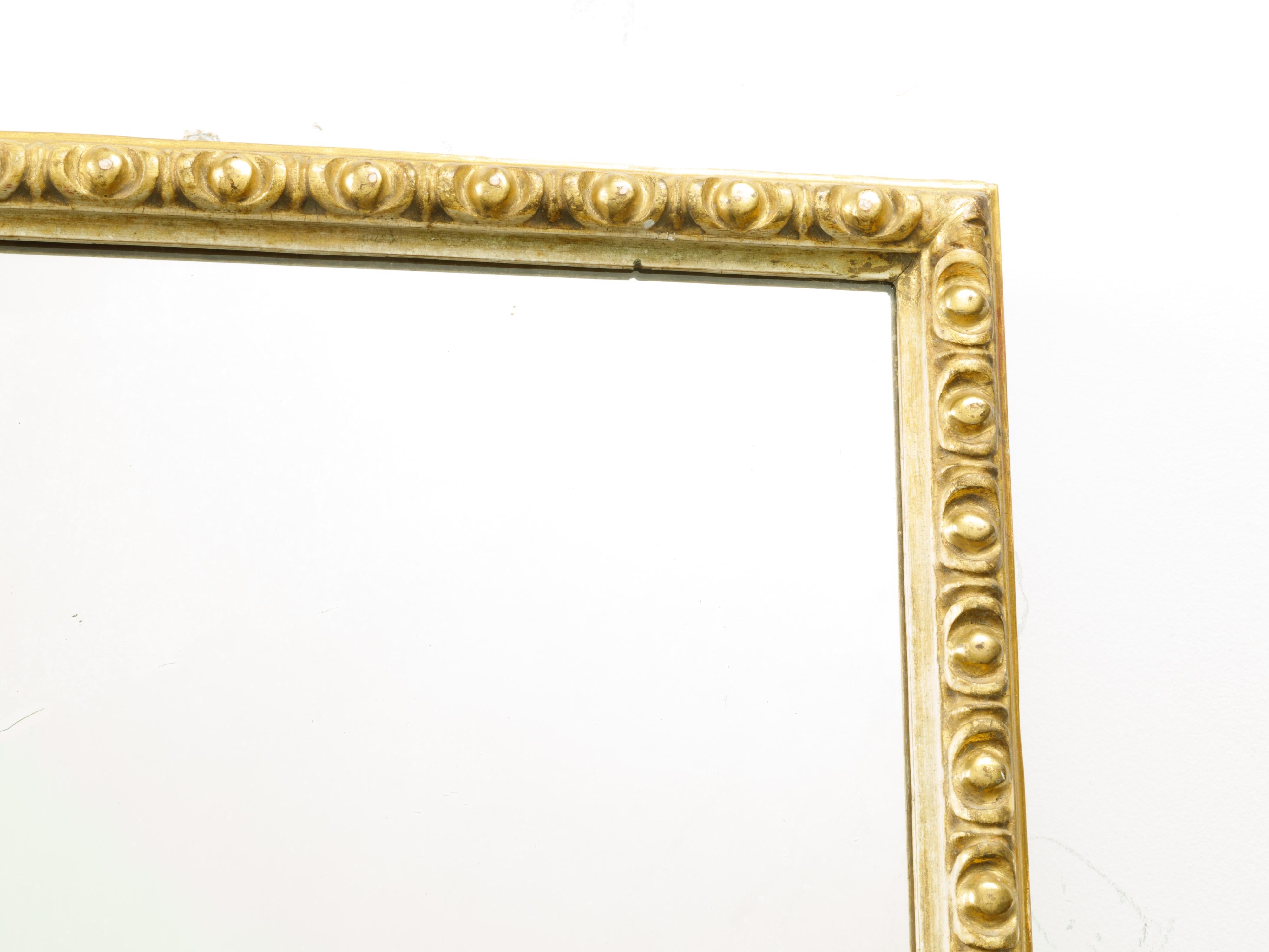 20th Century French Midcentury Rectangular Giltwood Mirror with Carved Ovoid Motifs For Sale