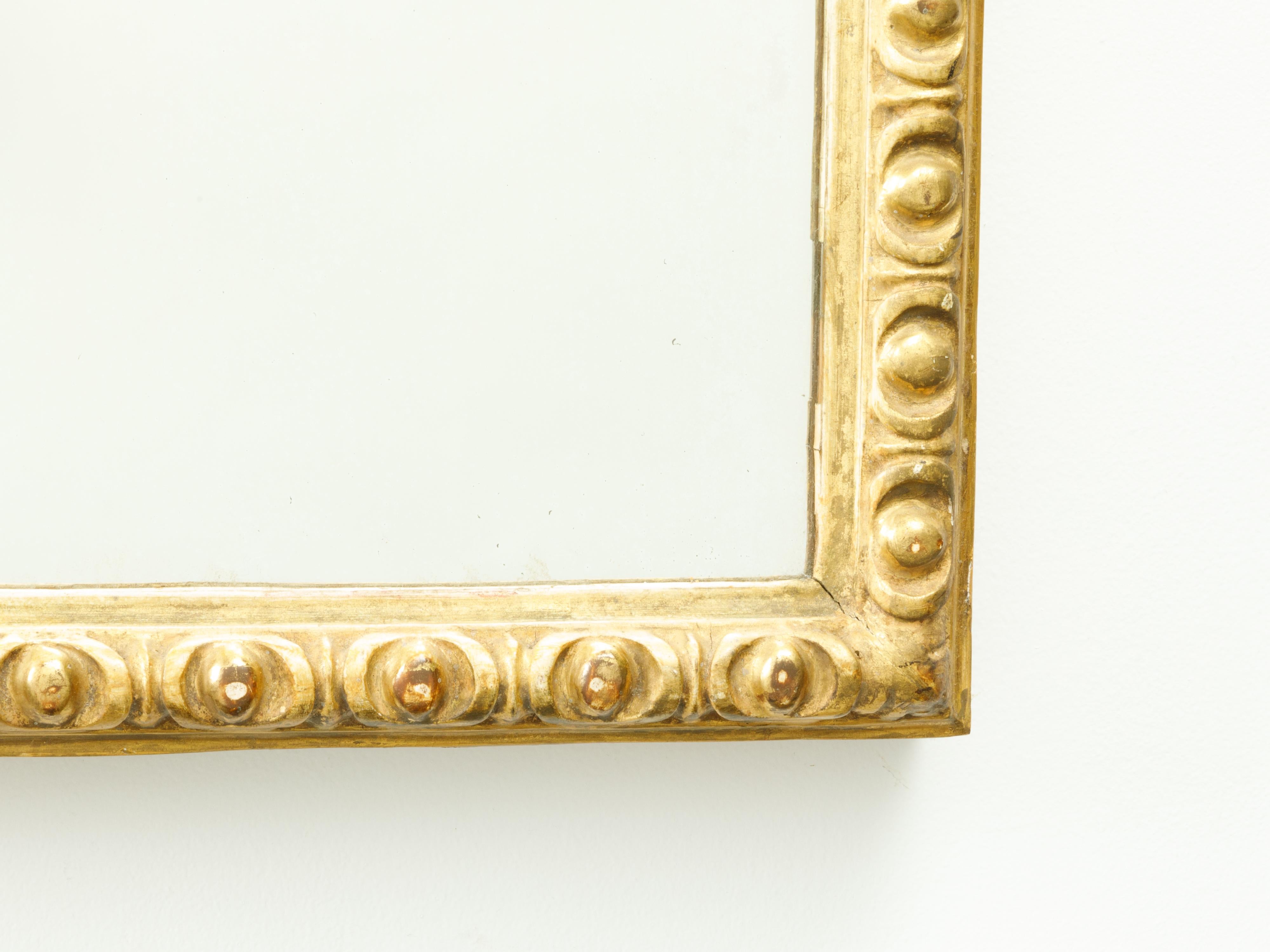 French Midcentury Rectangular Giltwood Mirror with Carved Ovoid Motifs For Sale 1
