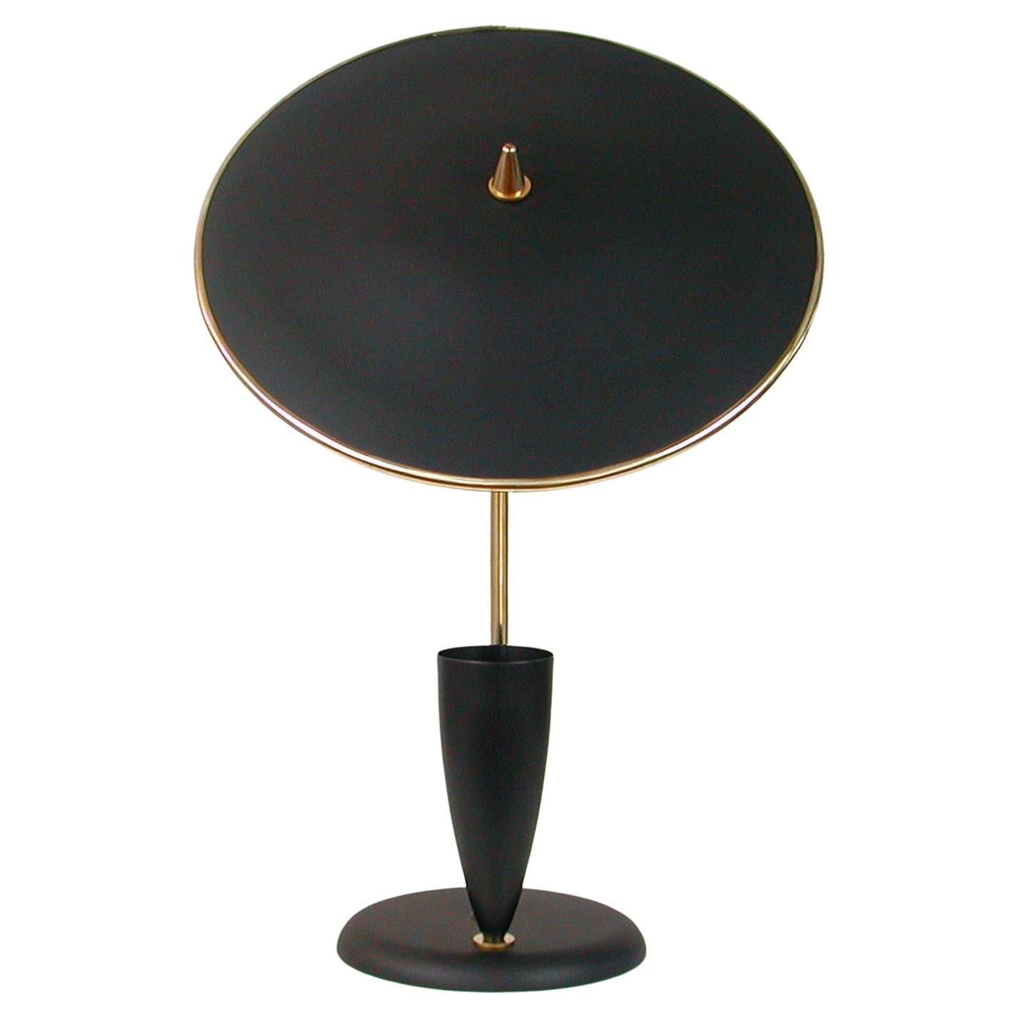 French Midcentury Reflecting Black and Brass Table Lamp, 1950s For Sale