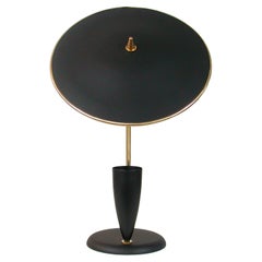 French Midcentury Reflecting Black and Brass Table Lamp, 1950s