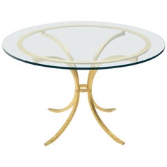 French Midcentury Roger Thibier Gilt Wrought Iron Gold Leaf Glass Dining Table