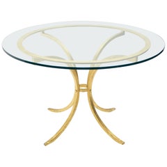 Table de salle à manger du milieu du siècle Roger Thibier en fer forgé doré à la feuille d'or et verre
