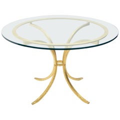 French Midcentury Roger Thibier Gilt Wrought Iron Gold Leaf Glass Dining Table