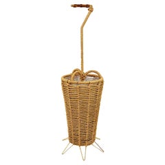 French Mid-Century Rope Bamboo Brass Umbrella Stand, Audoux-Minet Riviera Style