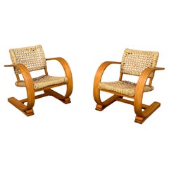 Vintage French Midcentury Rope Cantilever Chairs by Audoux & Minet