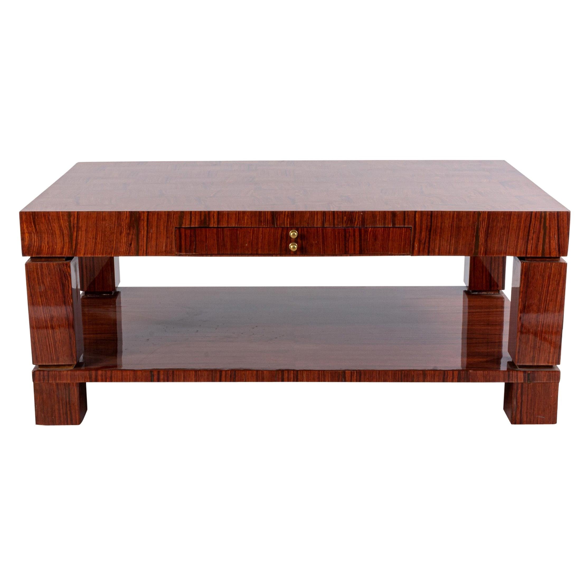 French Mid-Century Rosewood Inlaid Coffee Table