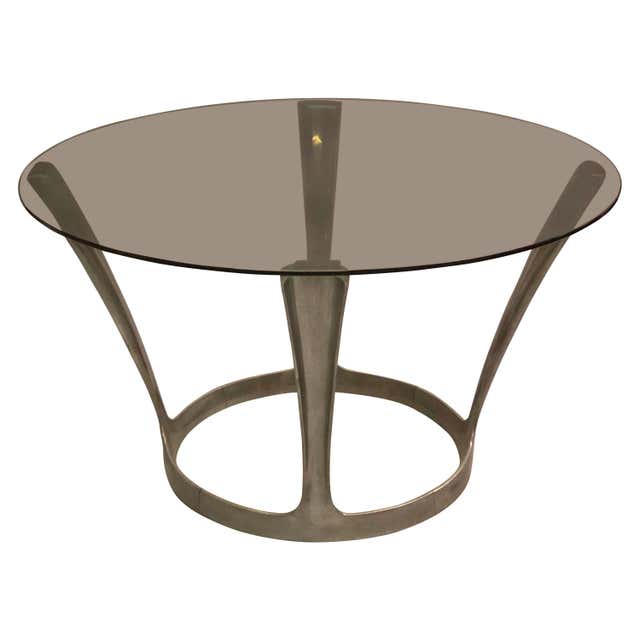 Deconstructive Steel Table by Pierre Abadie with Pierced Glass Top For ...