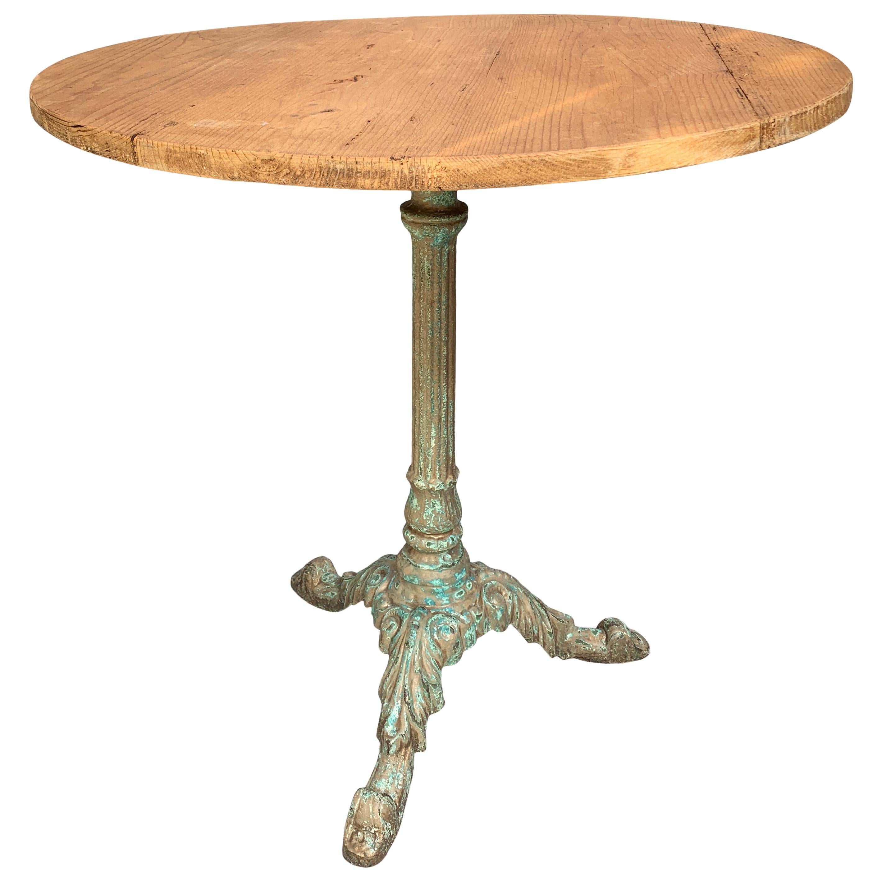 French Midcentury Round Patio Table with Patina Legs