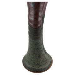 French Midcentury Sculpted Art Brut Earthenware Vase, Signed Neutral Brown