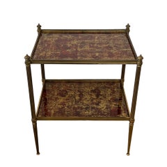 French Midcentury Side Table with Eglomise Glass