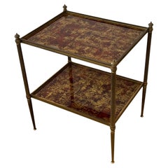 French Midcentury Side Table with Eglomise Glass