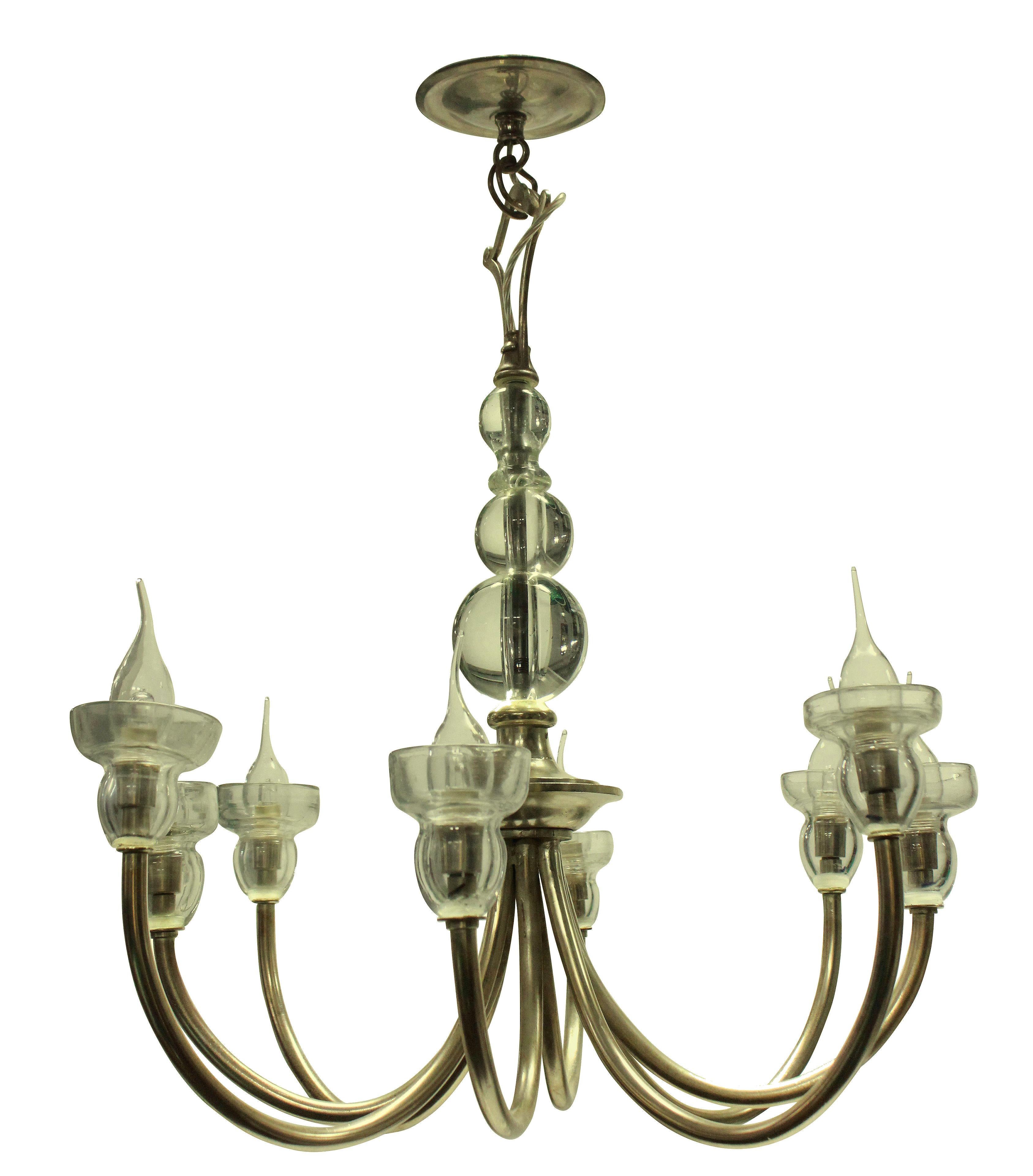 French Midcentury Silver Chandelier In Good Condition In London, GB